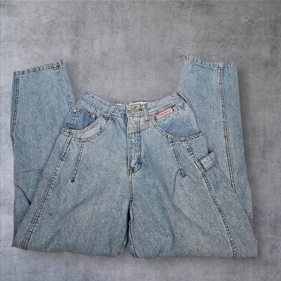 Vintage 80s Unionbay Light Wash Baggy Tapered Leg Denim Jeans Size 7 Juniors O24 - Picture 1 of 16